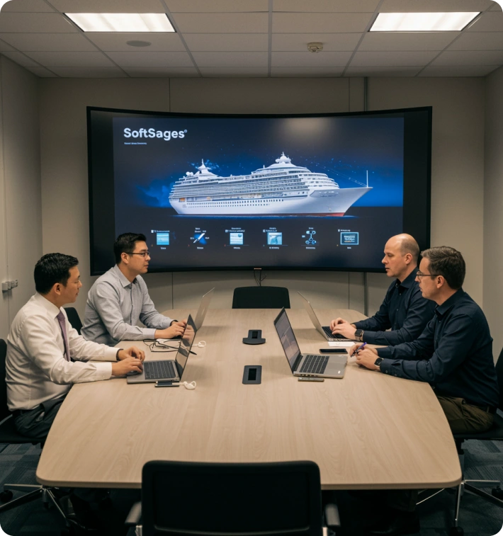 Team reviewing DevOps deployment strategy