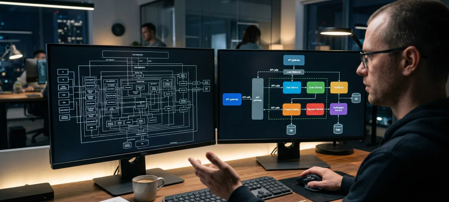 Monolith versus microservices architecture comparison