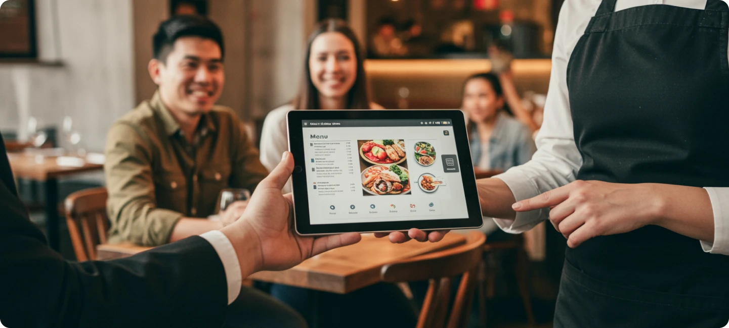 Guest using tablet menu in restaurant