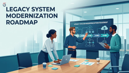 Engineers planning legacy system modernization roadmap on screen