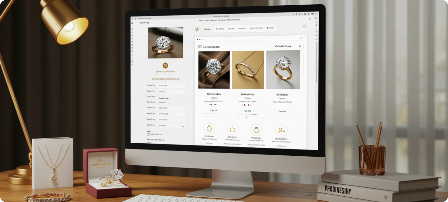 Luxury jewelry ecommerce website on desktop