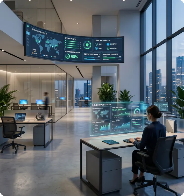 Modern government operations center with real-time digital monitoring