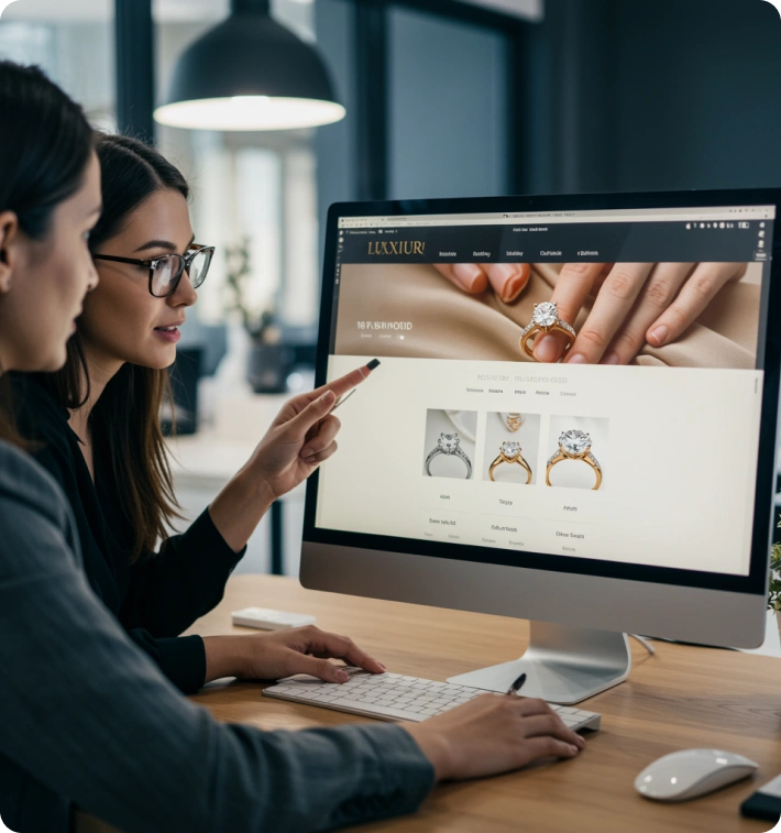 Team discussing jewelry ecommerce platform